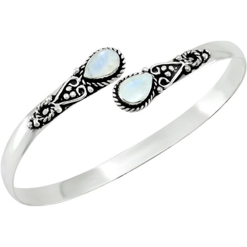 Pear Shape Natural Gemstones Bangle for Women - 925 Sterling Silver Plated
